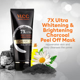 VLCC 7X Ultra Whitening & Brightening Charcoal Peel Off Mask - 100g | With Vitamin E, Rosewater, Lemon Peel Oil | Deep Cleansing, Removing Blackheads, Fade Dark Spots & Skin Nourishment.