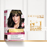 L'Oréal Paris Permanent Hair Colour, Radiant At-Home Hair Colour with up to 100% Grey Coverage, Pro-Keratin, Up to 8 Weeks of Colour, Excellence Crème, 3 Natural Dark Brown, 72ml+100g
