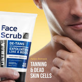 Ustraa Face Scrub -100g - De-Tan Face scrub for men | Exfoliation & Effective Tan Removal with Bigger Walnut Granules, No Sulphate, No Paraben, Made in India
