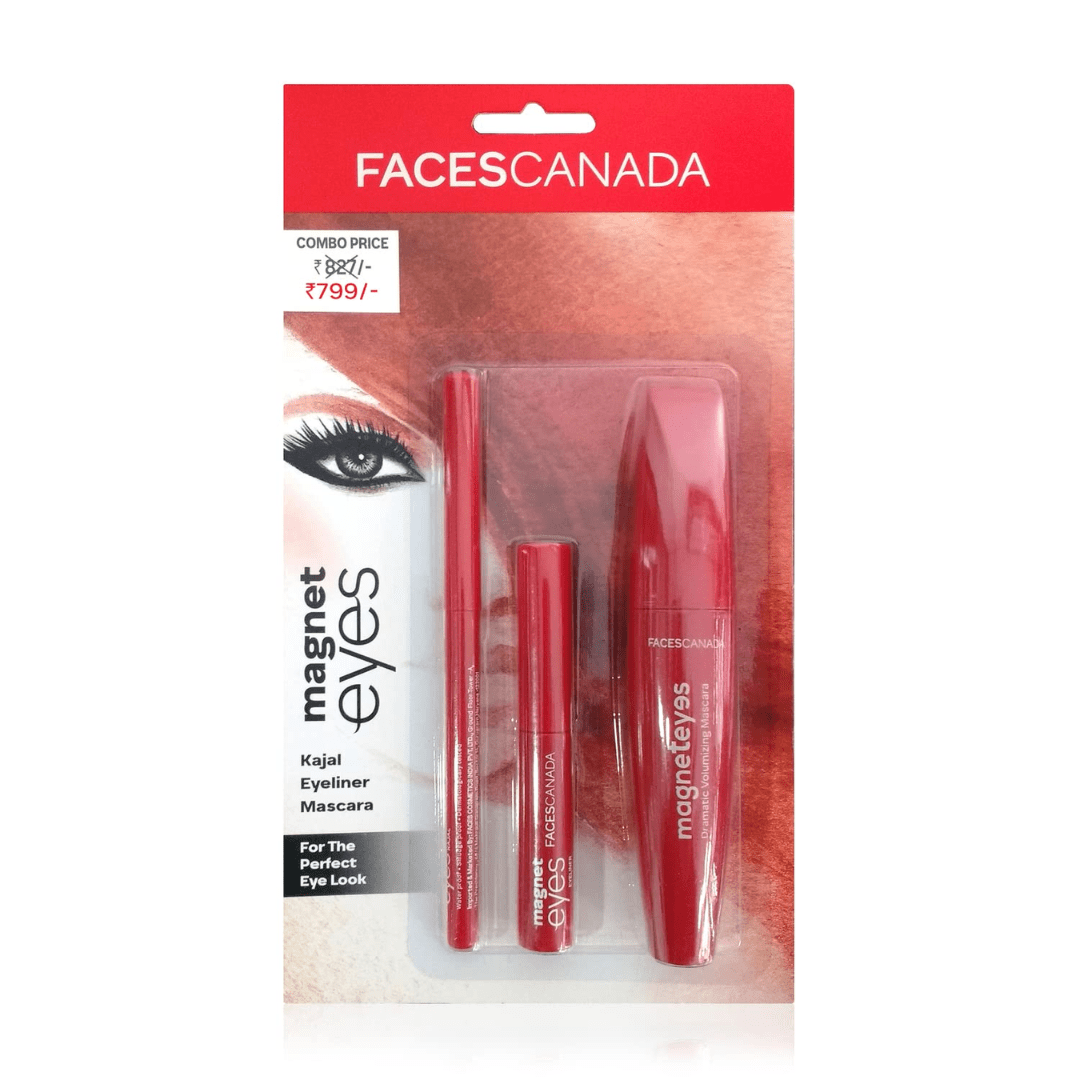 fc3in1combo - FACESCANADA FACES CANADA Magneteyes Range Trio Pack - Black, 13.35 g | Kajal + Eyeliner + Mascara | Lightweight | Long Lasting | Smooth Texture | Precise Application | Intense Color Payoff | Paraben Free - Looknstyle