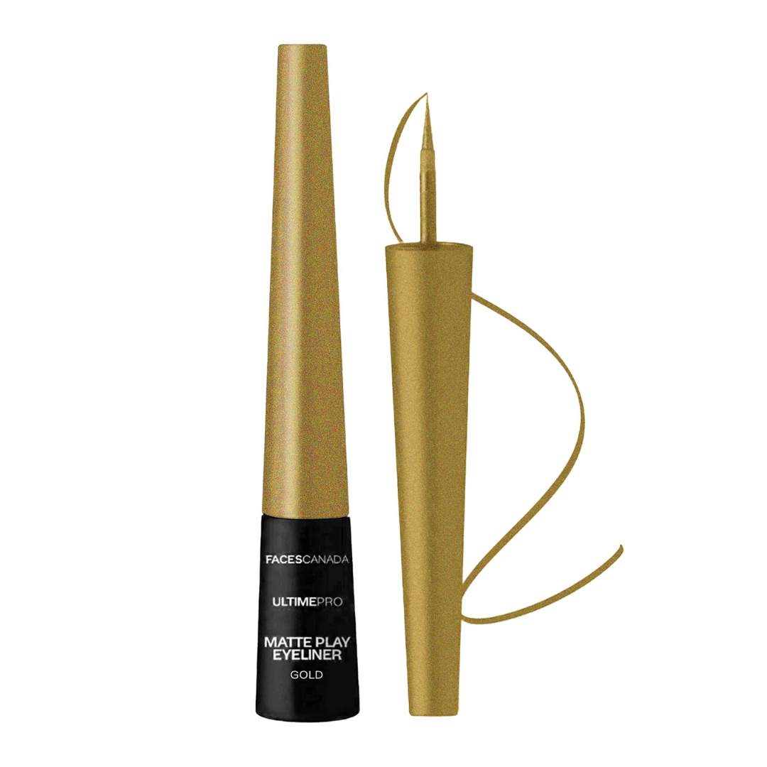 fccolourlinergold - FACES CANADA Ultime Pro Matte Play Eyeliner - Gold, 2.5 ml | Quick Dry | Shimmer Finish | 24 Hr Long Lasting Formula | Precise Felt Tip | Highly Pigmented | Waterproof, Smudgeproof & Sweatproof - Looknstyle