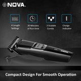 Nova NHT 1074 USB , Cordless , Rechargeable: 30 Minutes Runtime Beard Trimmer for Men (Black)