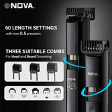 Nova Men Nht 1100 Digital Waterproof Trimmer 200 Min Runtime 60 Length Settings (Black)