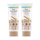 Mamaearth Rice Face Wash - 100ml and Rice Face Scrub for Glowing Skin, With Rice Water & Niacinamide - 100ml