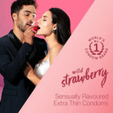 strcndm-1 - Durex Extra Thin Wild Strawberry Flavoured Condoms For Men - 10N - Looknstyle