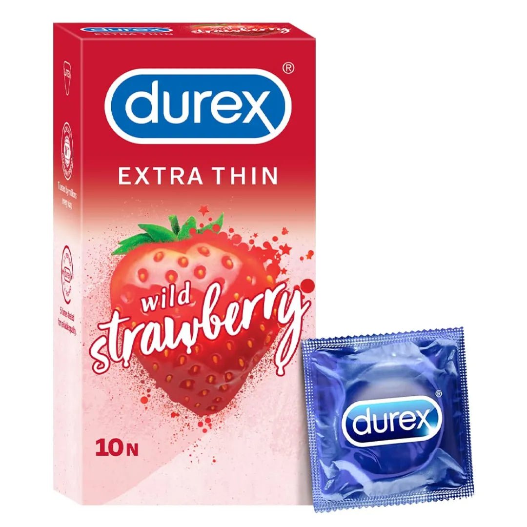 strcndm-1 - Durex Extra Thin Wild Strawberry Flavoured Condoms For Men - 10N - Looknstyle