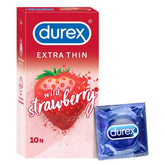 strcndm-1 - Durex Extra Thin Wild Strawberry Flavoured Condoms For Men - 10N - Looknstyle