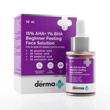 The Derma Co 15% AHA + 1% BHA Beginner Repairing, Radiant Skin, Exfoliating, Removes Impurities Face Peeling Solution for 10-Minute Weekly Exfoliation - 30ml