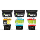 GARNIER Men Acnofight,+ Turbo Bright Anti-Pollution Double Action, + Oil Clear Clay D-Tox Deep Cleansing Icy Face Wash (50 ml) Pack of-3