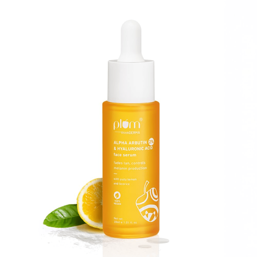 plmfcserum - Plum 2% Alpha Arbutin & Hyaluronic Acid Face Serum | Fades Tan | Brightens Skin | Controls Melanin Production | with Yuzu Lemon & Licorice | Fragrance - Free | 100% Vegan | 30 ml - Looknstyle