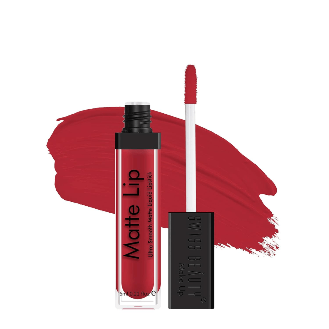 sblipstik - Swiss Beauty Ultra Smooth Matte Lip Liquid Lipstick, Smooth Lip Color, Weightless Finish, Silky Matte Finish, Shade - Famous Red, 6ml - Looknstyle