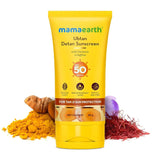 - Mamaearth Ubtan Detan Sunscreen With Turmeric & Saffron | SPF 50 & PA++++ for UVA/B Protection | Tan Protection | Brightens Skin | Non - Greasy & Lightweight | No White Cast | For All Skin Types | 50 g - Looknstyle