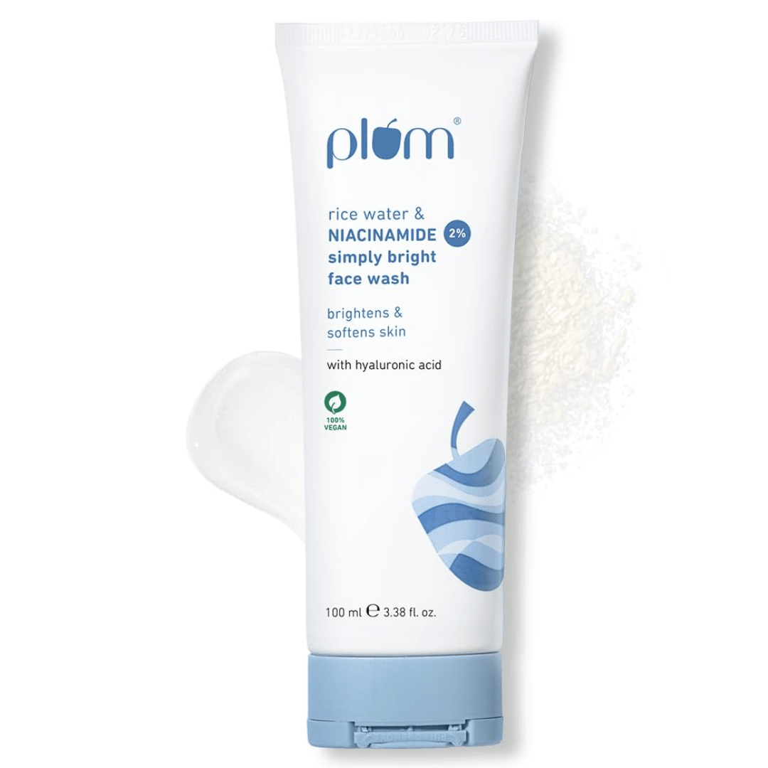 plmfw1 - Plum 2% Niacinamide Simply Bright Face Wash With Rice Water 100 ml | Brightens Skin, Helps Fade Blemishes | Softens & Smoothens Skin | Gentle & Non - Drying | Women & Men | 100% Vegan - Looknstyle
