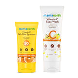 Mamaearth Vitamin C Glow Getter Duo | Vitamin C Face Wash - 100 ml & Vitamin C Daily Glow Sunscreen SPF50 ++ - 50 g