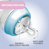 Chicco Natural Feeling 330ml Baby Milk Feeding Bottle with Wide Neck, Anti-Colic for Easy Milk Flow, for Babies & Toddlers 6m+ (Blue)