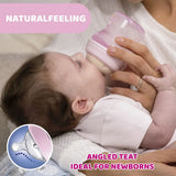 Chicco Natural Feeling 150ml Baby Milk Feeding Bottle with Wide Neck, Anti-Colic for Easy Milk Flow, for Babies & Toddlers 0m+ (Pink)