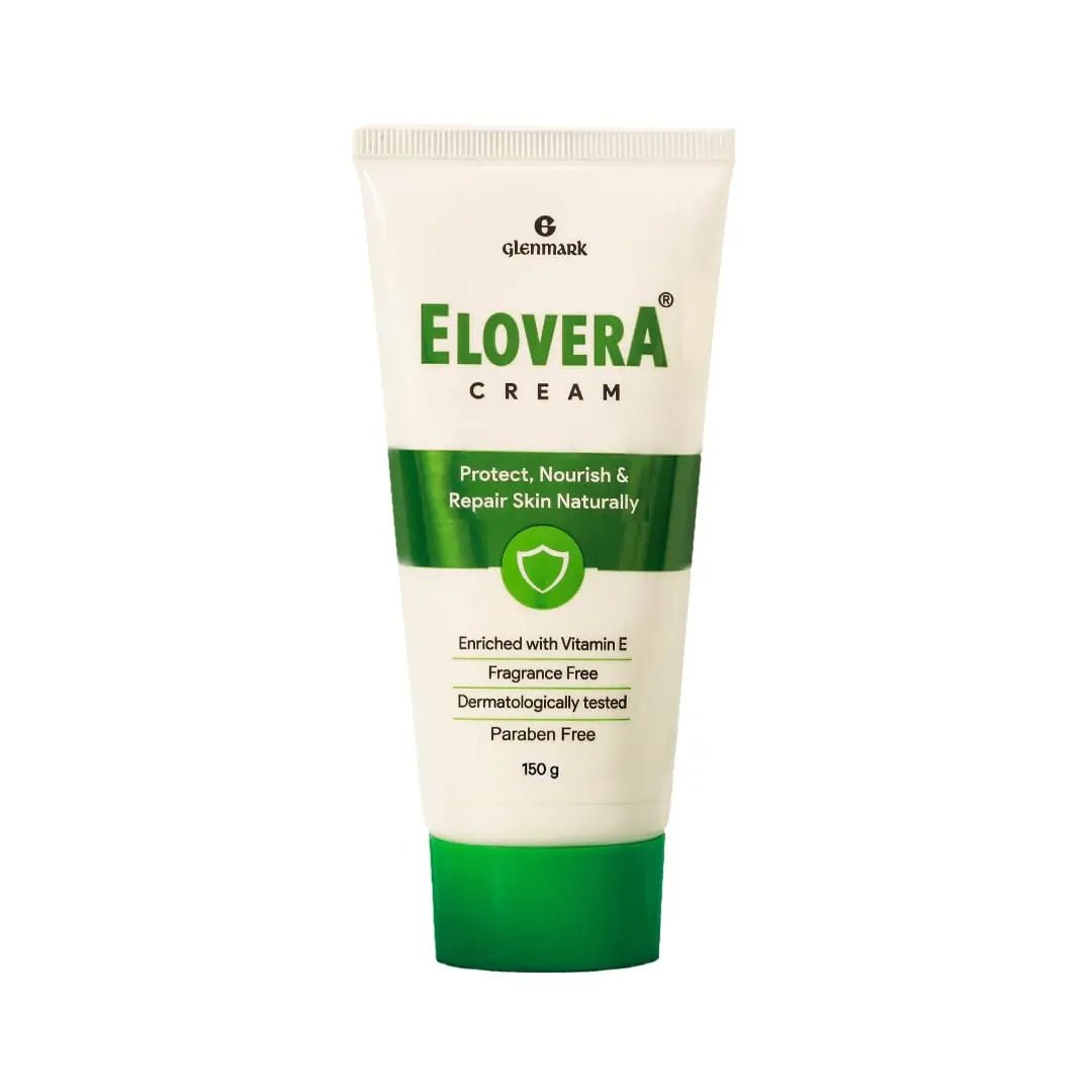 GLENMARKELOVERACREAM - Elovera Moisturising Cream 150g | For Dry Skin | with Aloe Vera & Vitamin E | Protects, Nourishes and Repairs Skin | Paraben Free | Fragrance Free - Looknstyle