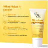 Fixderma Shadow SPF 50+Cream | Sunscreen for Dry Skin | No White Cast | UVA & UVB Protection | For Women & Men | Non Greasy & Water Resistant - 40 gm