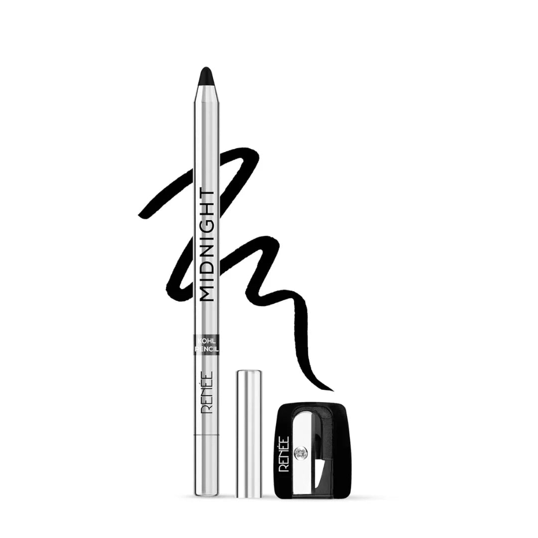 renee midnight kajal - RENEE Midnight Kohl Kajal Pencil | Waterproof, Smudgeproof With Sharpener | 24 Hours Long Stay | brown | One Swipe Application | Vitamin E, Olive Oil and Castor Oil | Matte Finish |1.5 Gm - Looknstyle