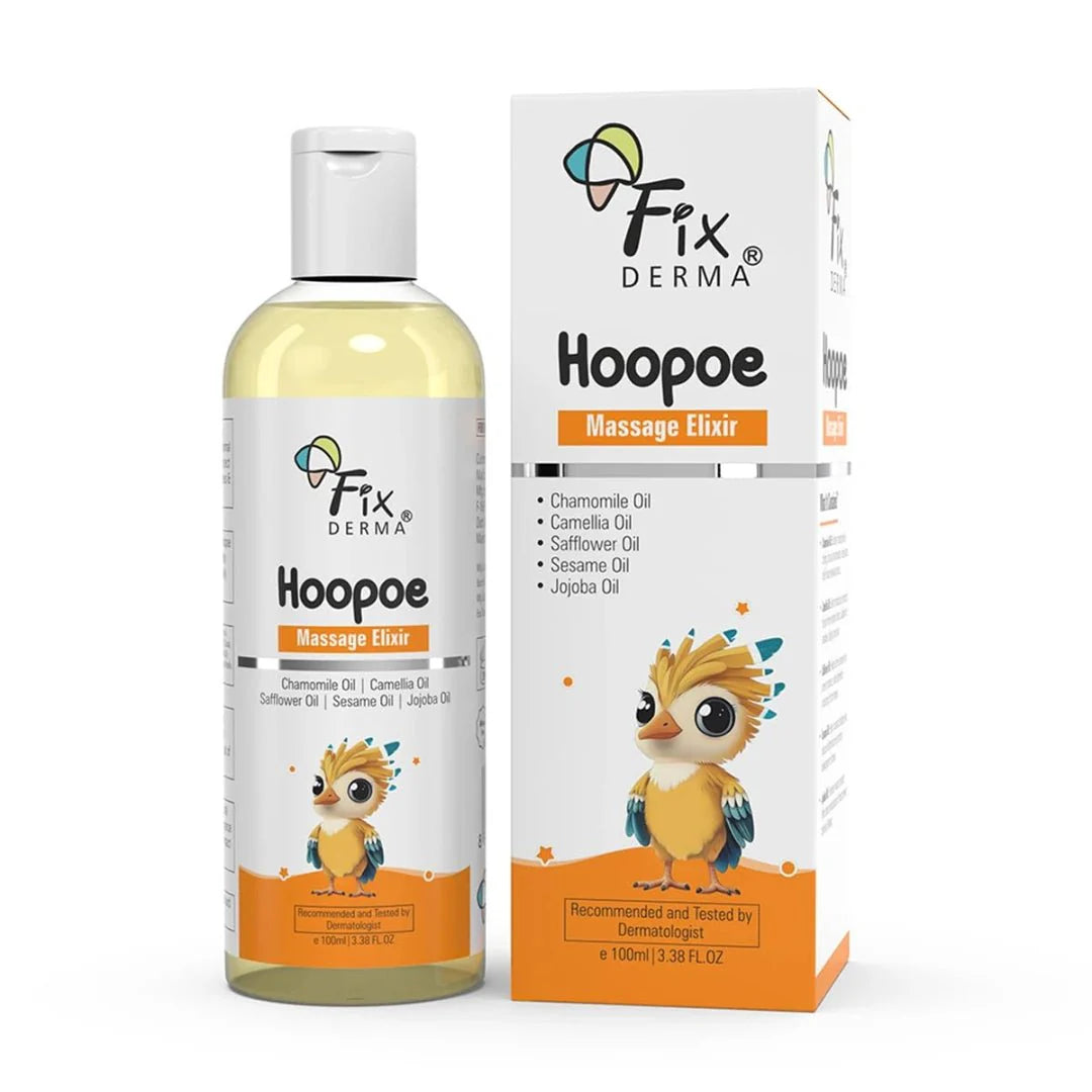 Fixderma Hoopoe Baby Massage Elixir|Baby Oil with Chamomile, Camellia, Safflower, Seasome & Jojoba Oil |Baby Massager Oil | Dermatologist Tested (100 Ml) - Deals999