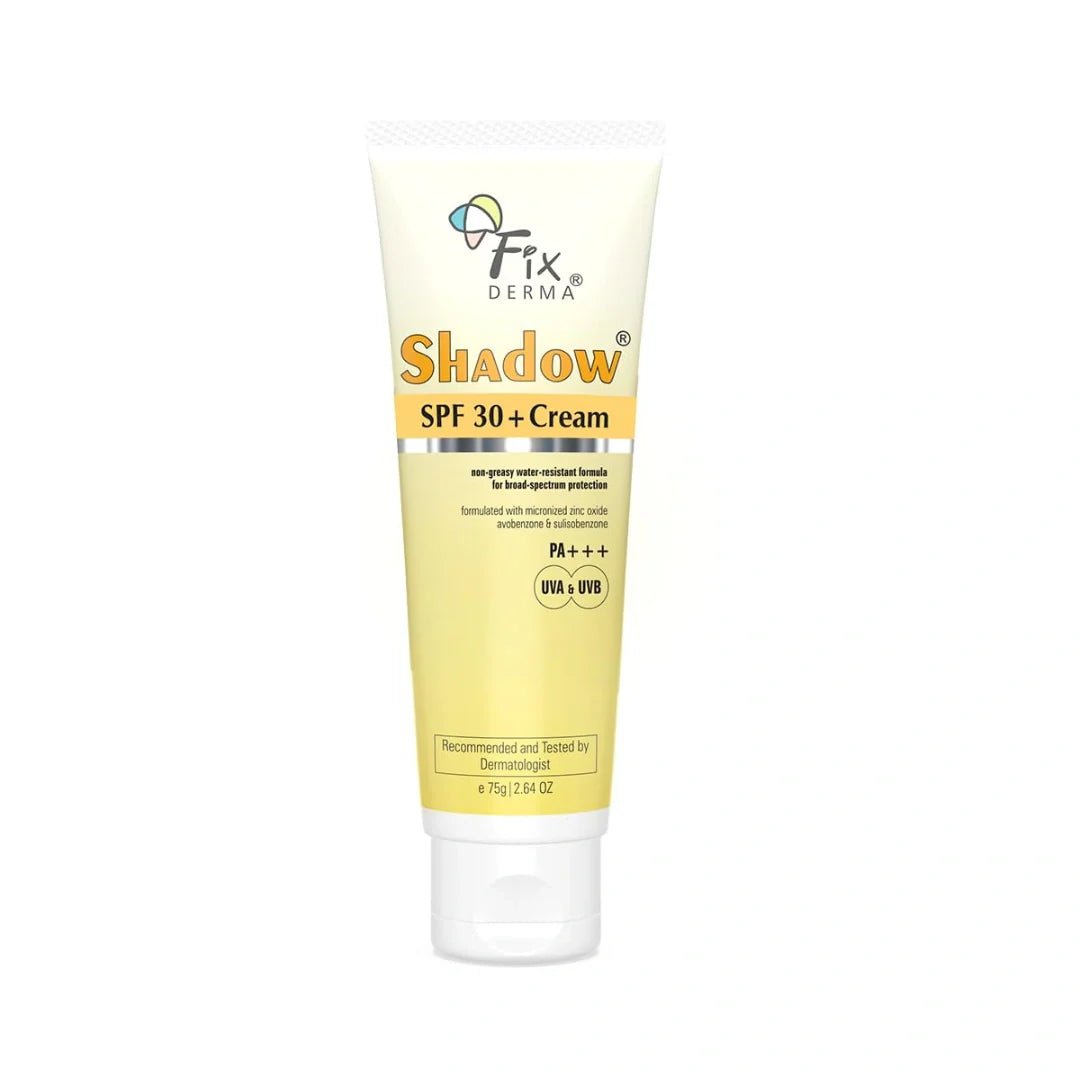 - Fixderma Shadow Sunscreen SPF 30+ PA+++ Cream For Dry Skin | Broad Spectrum For UVA & UVB Protection | Non - Greasy | Water Resistant | No White Cast | Sunscreen For Dry Skin | For Men & Women | 75g - Looknstyle