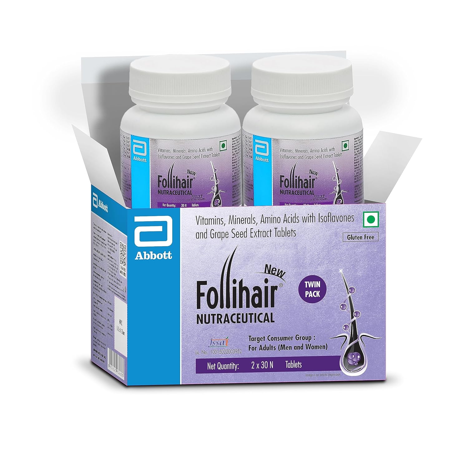 follihair - Follihair New by Abbott Helps Nourish & Strengthen Hair Follicles, Amino Acids, Vitamins, Minerals & Natural Extracts Twin Pack (30 x 2) - Looknstyle