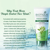 bio10 - Biotique Fresh Neem Pimple Control Face Wash| Ayurvedic and Organically Pure| Prevents Pimples |100% Botanical Extracts| Suitable for All Skin Types | 150mL - Looknstyle