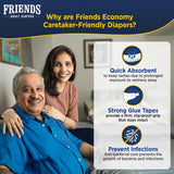 Friends Economy Adult Diapers Tape Style - 10 Count (Large) with odour lock and Anti-Bacterial Absorbent Core- Waist Size 29.53-62.99Inch ; 75-160Cm