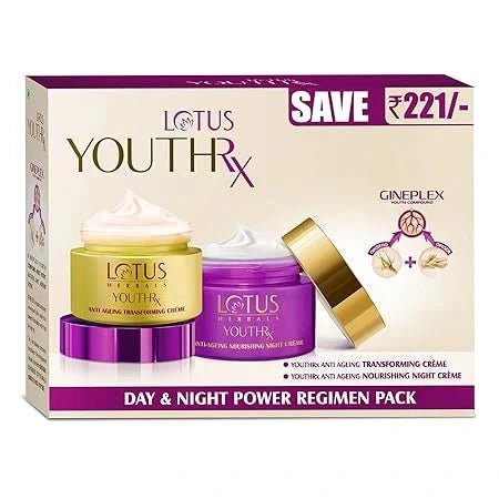 ly1 - Lotus Herbals YouthRx Power Regimen Pack with Anti - Ageing Day Cream and Night Cream | Reduces Fine Lines, Wrinkles | Boosts Glow, Ginger and Ginseng | For Oily, Dry, Combination Skin | 100g - Looknstyle