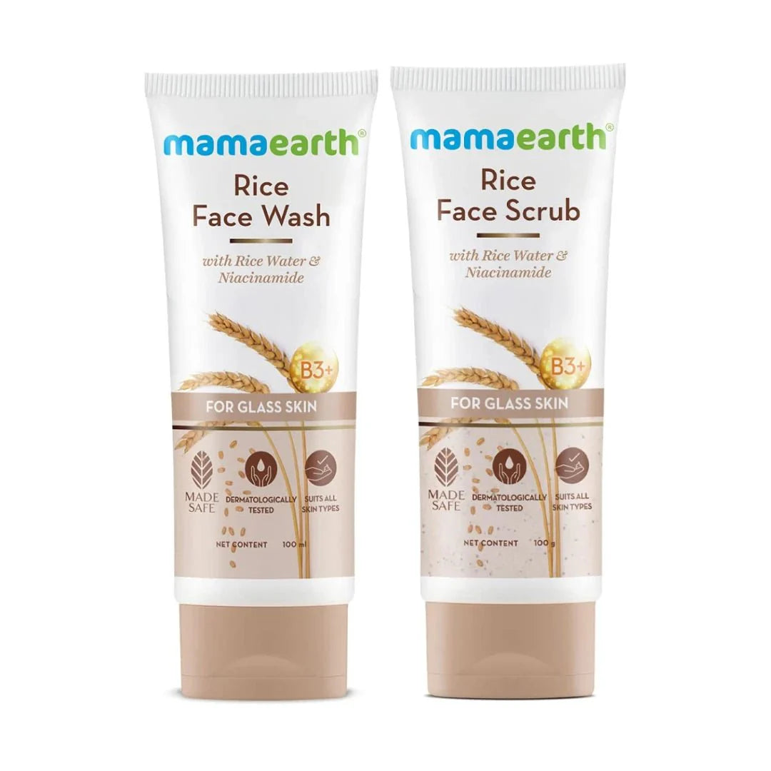 Mamaearth Rice Face Wash - 100ml and Rice Face Scrub for Glowing Skin, With Rice Water & Niacinamide - 100ml - Deals999