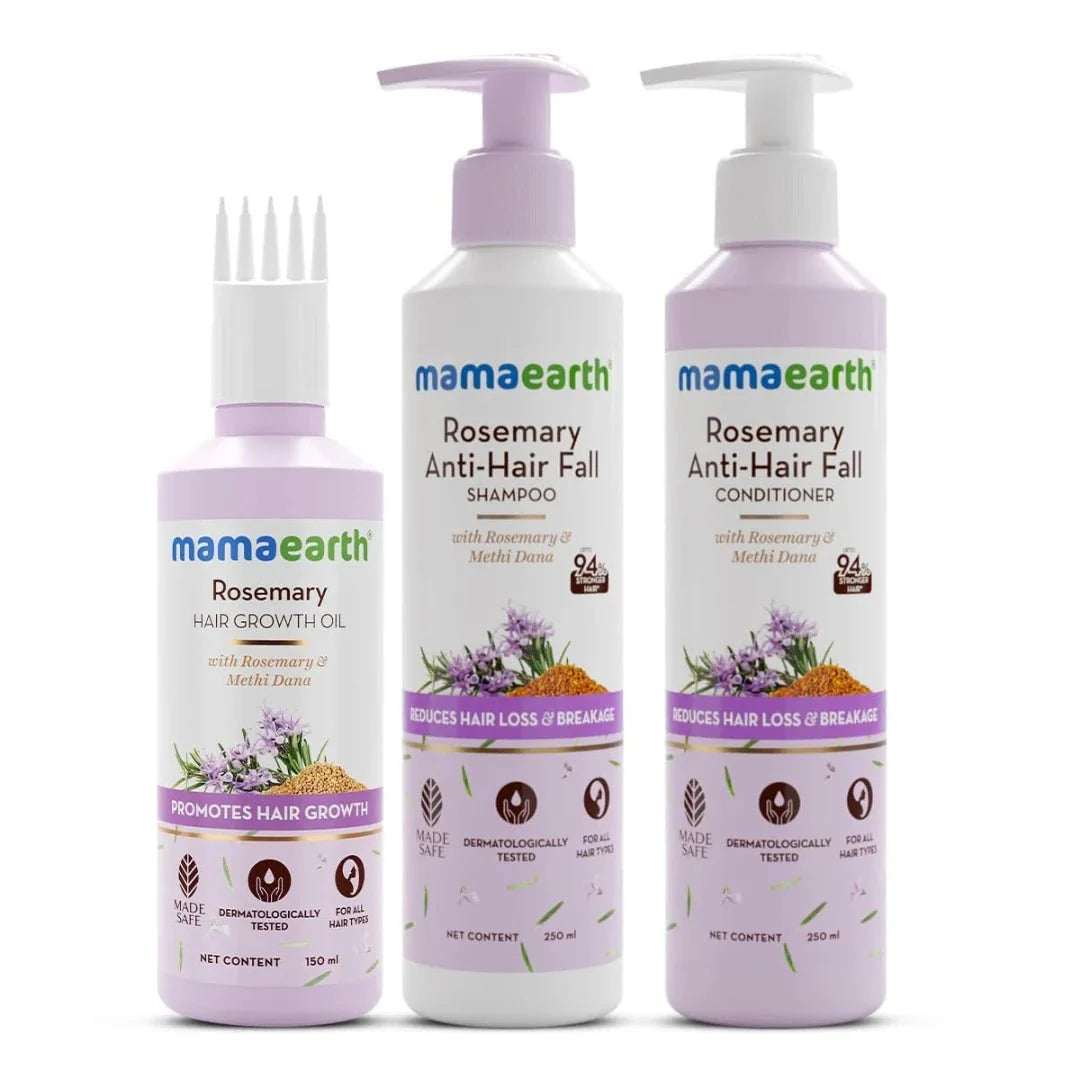 Mamaearth Rosemary Hair Fall Control Kit (Oil - 150ml, Shampoo - 250ml & Conditioner - 250ml) For Men & Women - Deals999