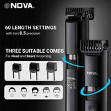 nht1100 - Nova Men Nht 1100 Digital Waterproof Trimmer 200 Min Runtime 60 Length Settings (Black) - Looknstyle