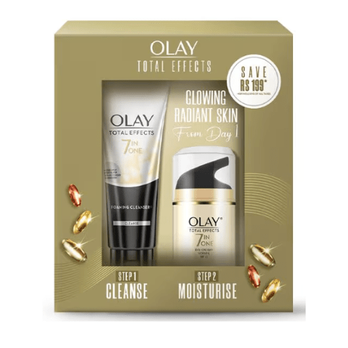 OLAY Total Effects 7 in 1, Exfoliating Cleanser 100g + Anti Ageing Moisturiser (SPF 15) 50g (Pack Of 2)OLAY Total Effects 7 in 1, Exfoliating Cleanser 100g + Anti Ageing Moisturiser (SPF 15) 50g (2 Items in the set)