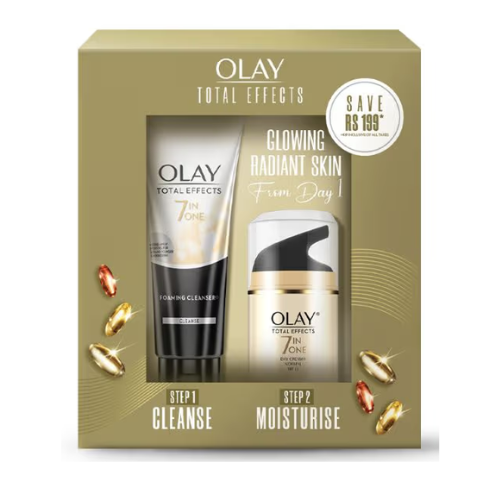 OLAY Total Effects 7 in 1, Exfoliating Cleanser 100g + Anti Ageing Moisturiser (SPF 15) 50g (Pack Of 2)OLAY Total Effects 7 in 1, Exfoliating Cleanser 100g + Anti Ageing Moisturiser (SPF 15) 50g (2 Items in the set)