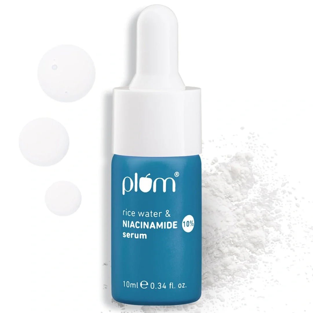 plmsm - Plum 10% Niacinamide Serum with Rice Water | Provides Clear, Glowing & Brightening Skin | for Acne Prone, Combination, Oily & Sensitive Skin | Oil Control & Anti Acne Face Serum for Women & Men | 10ml - Looknstyle