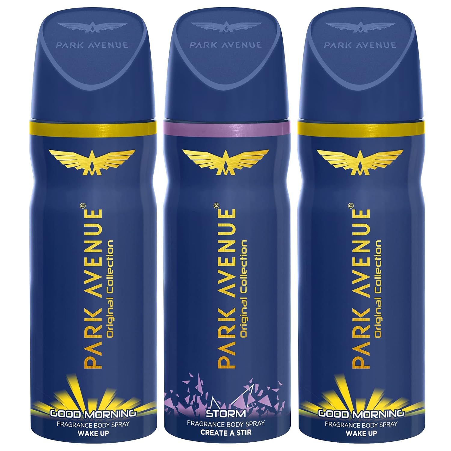 parka4 - Park Avenue Good Morning with Free Body Deo, Storm, Multicolor, Citrus, Patchouli, Vanilla for Men, 150ml (Pack of 3) - Looknstyle