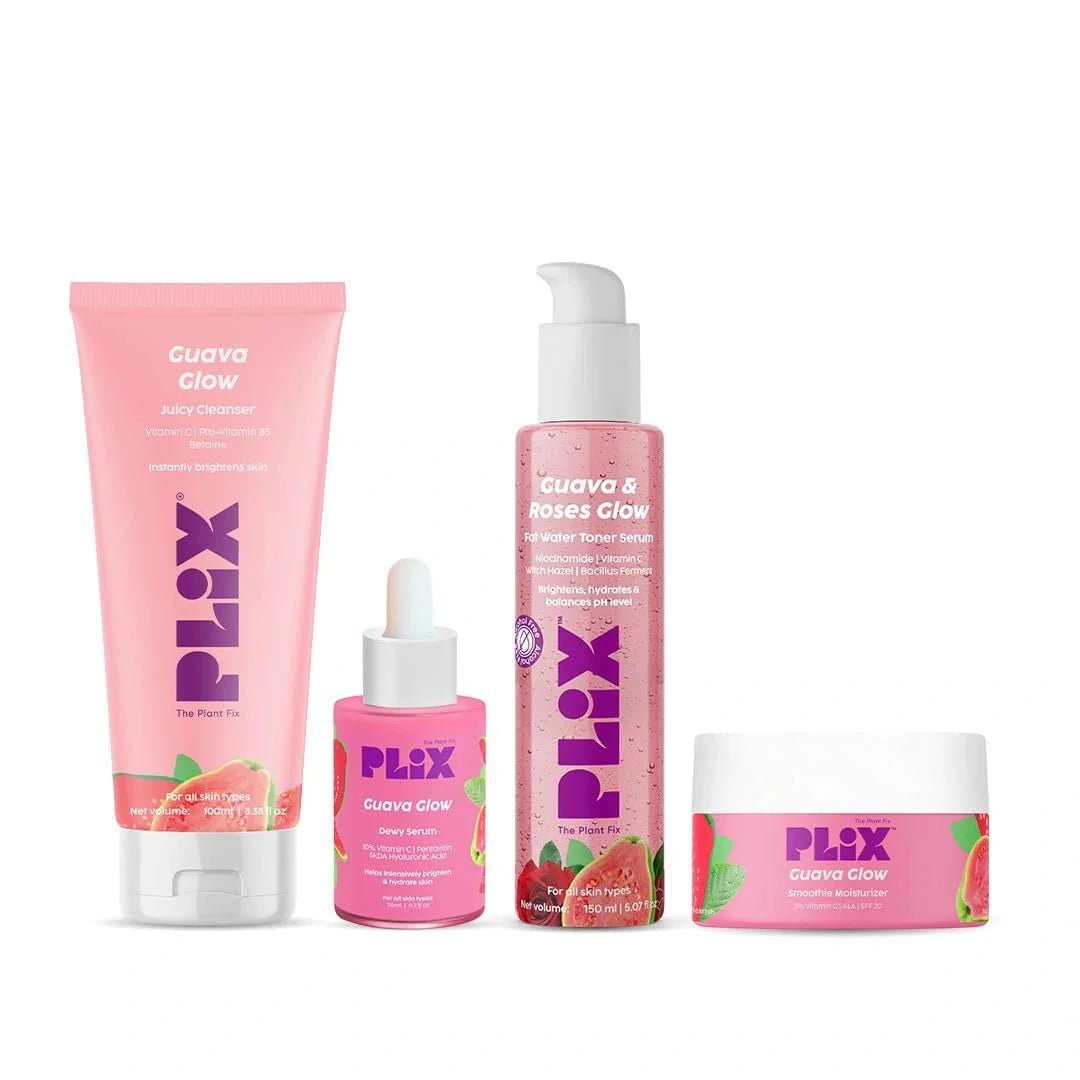 plixstcfw - PLIX - THE PLANT FIX Guava & Roses Regime for Bright Skin & Balanced Skin pH| Hydrating Cleanser| 2 - in - 1 Toner Serum| Vitamin C Serum | Smoothie Moisturizer | For Men & Women (pack of 4 ) - Looknstyle