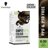 schclr6.0 - Schwarzkopf Simply Colour Permanent Hair Colour For 100% Grey Coverage - 6.00 Light Brown (142.5ml) - Looknstyle