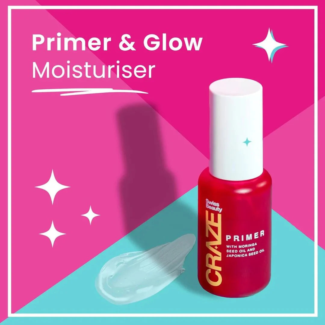 Swiss Beauty CRAZE Pore Minimising Tinted Primer & Glow Moisturiser | 2 - in - 1 Moisturiser & Primer with Moringa and Japonica seed oil| Perfect Makeup Base | 27gm - Deals999