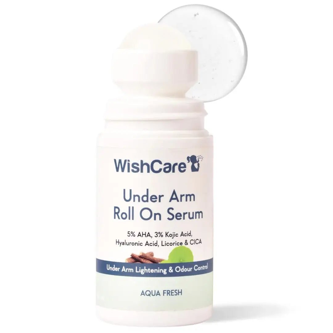 WISHCAREUNDERARMROLLON50ML - WishCare Underarm Roll On For Women & Men | Reduces Pigmentation, Brightens Skin & Prevents Body Odour | With AHA, Kojic Acid & Hyaluronic Acid | Long Lasting Aqua Fragrance | 50ml - Looknstyle
