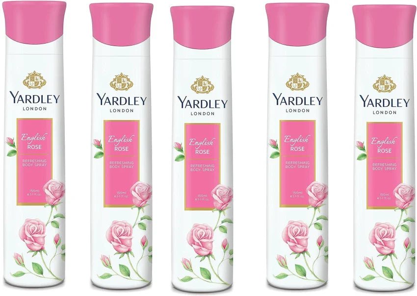 yd25 - Yardley London English Rose 150ML Each (Pack of 5) Body Spray - For Women (750 ml, Pack of 5) - Looknstyle
