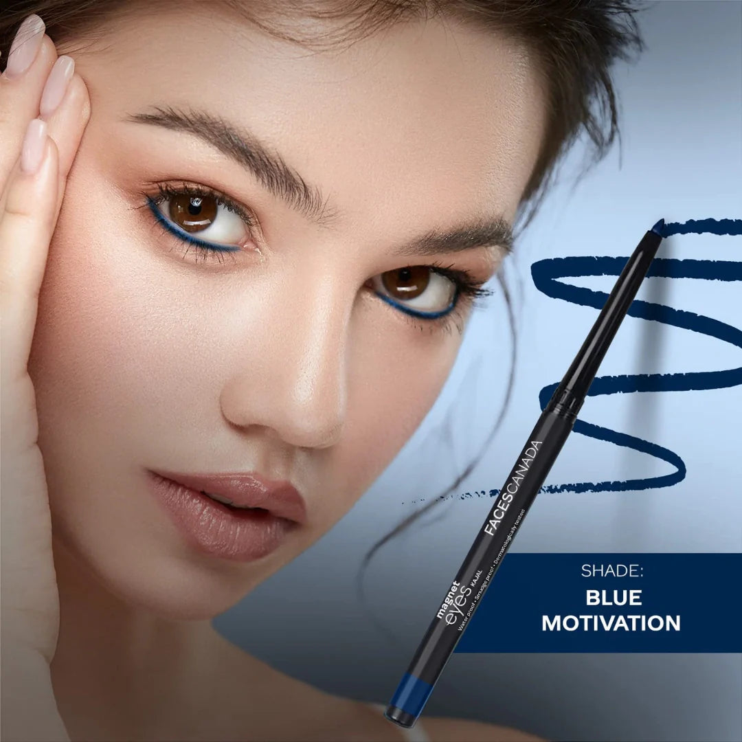 FACESCANADA Magneteyes Color Kajal  0.30g Highly Pigmented Kohl, 12Hr Long Stay, Matte Finish, Single Stroke Glide, Waterproof & Smudgeproof, Almond Oil Enriched