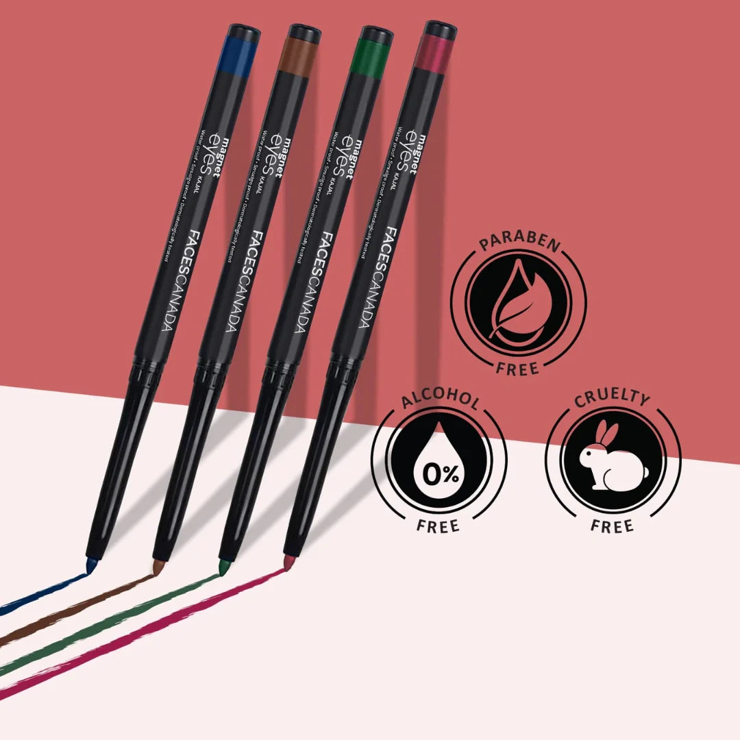 FACESCANADA Magneteyes Color Kajal  0.30g Highly Pigmented Kohl, 12Hr Long Stay, Matte Finish, Single Stroke Glide, Waterproof & Smudgeproof, Almond Oil Enriched