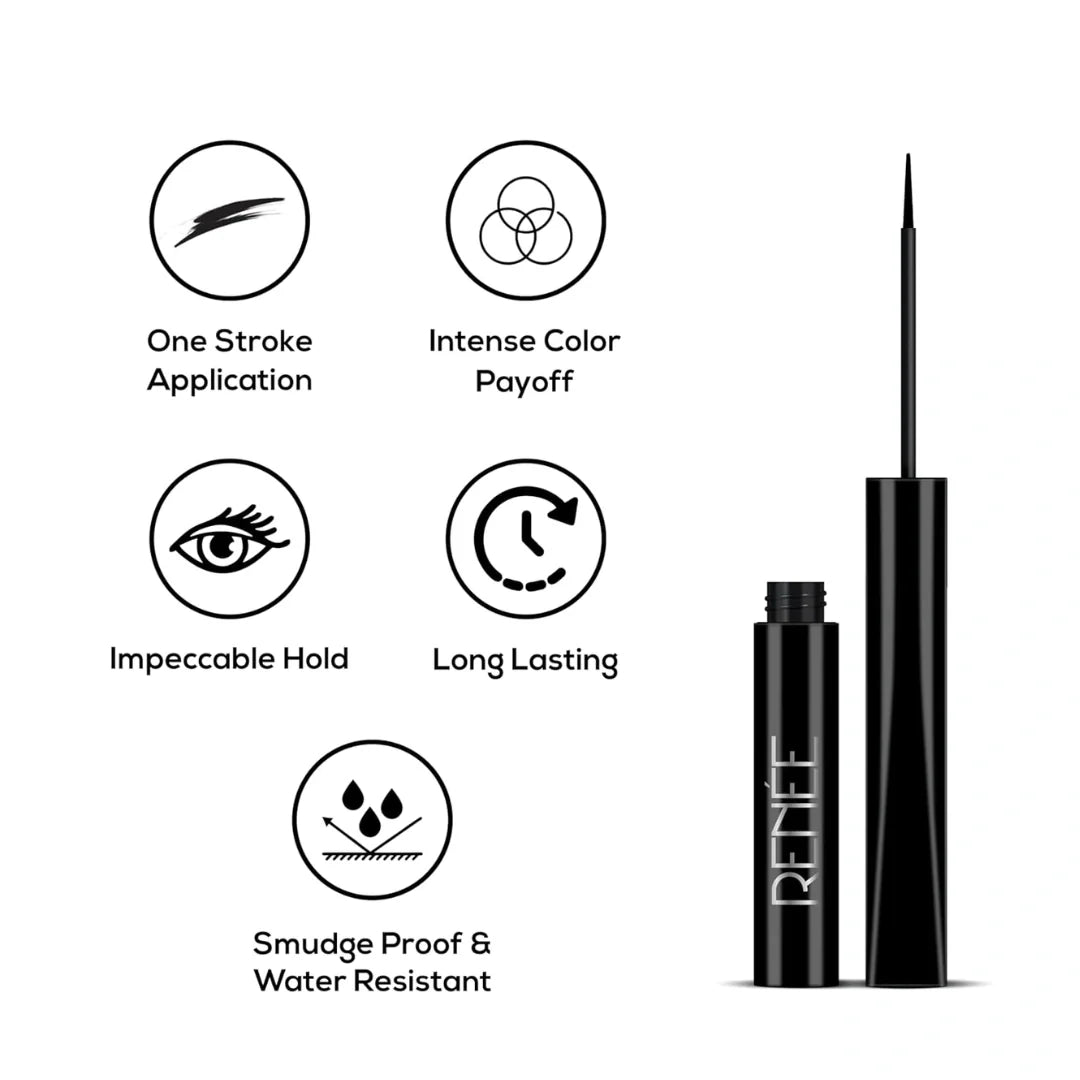 rnliquidelinr - RENEE Extreme Stay Liquid Eyeliner 3x Black 4.5ml, Intense, Vibrant Color Payoff | One Swipe, Long Lasting, Matte, Waterproof, Smudge - proof All Day Shades | Infused With Castor Oil - Vegan - Looknstyle