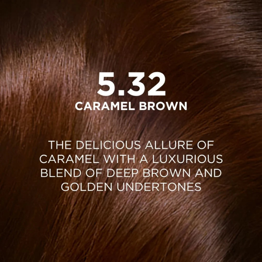 L'Oreal Paris Hair Colour, Radiant At-Home Hair Colour with up to 100% Grey Coverage, Excellence Creme, 5.32 Caramel Brown, 72ml+100g