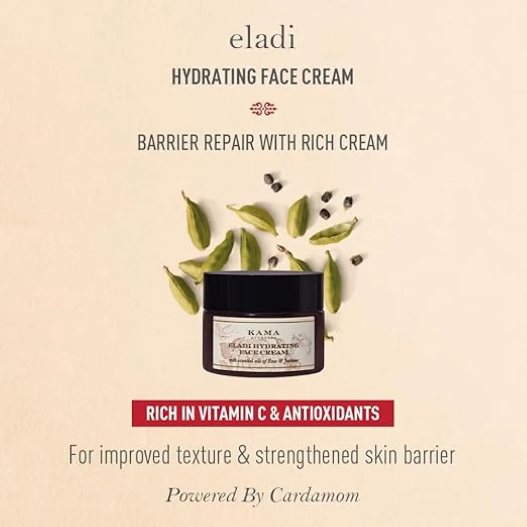 Kama Ayurveda Eladi Hydrating Ayurvedic Face Cream with Pure Essential Oils of Rose and Jasmine 25g Expiry 02/26