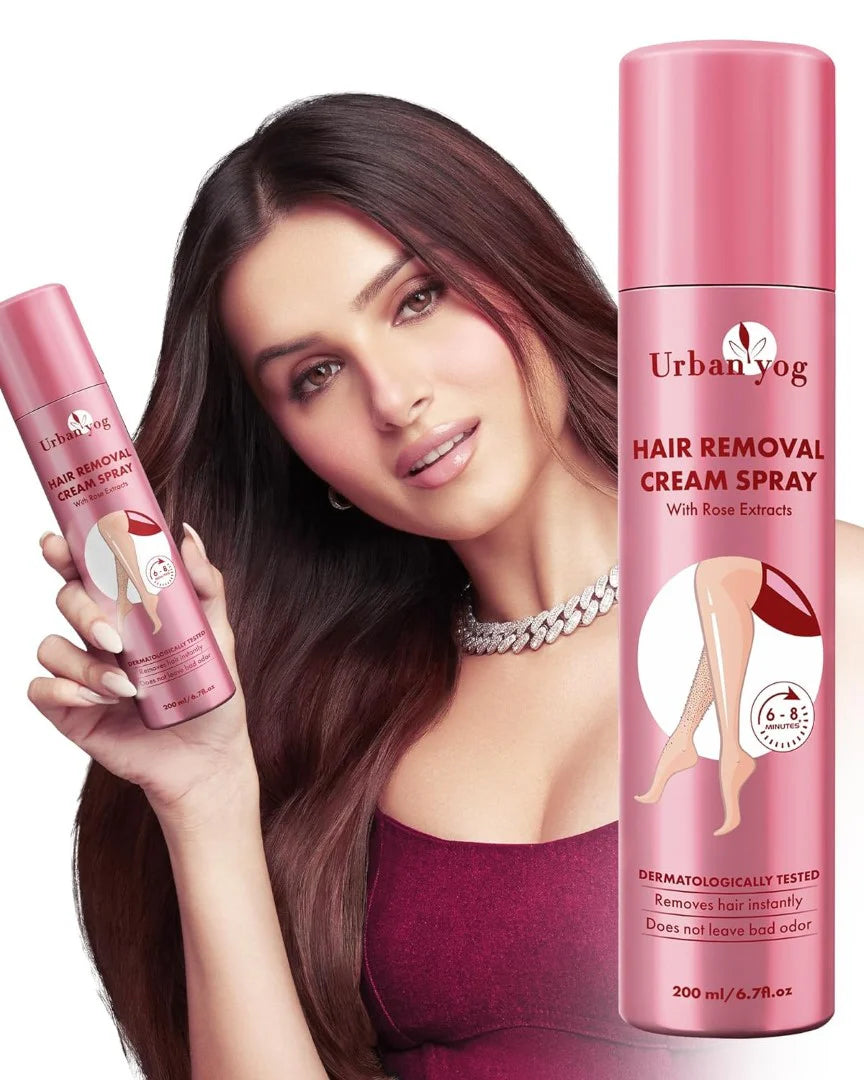 Urban yog Hair Removal Cream Spray for Women | Painless Body Hair Removal Spray for legs, hands, underarm & back Pink (200 ML)
