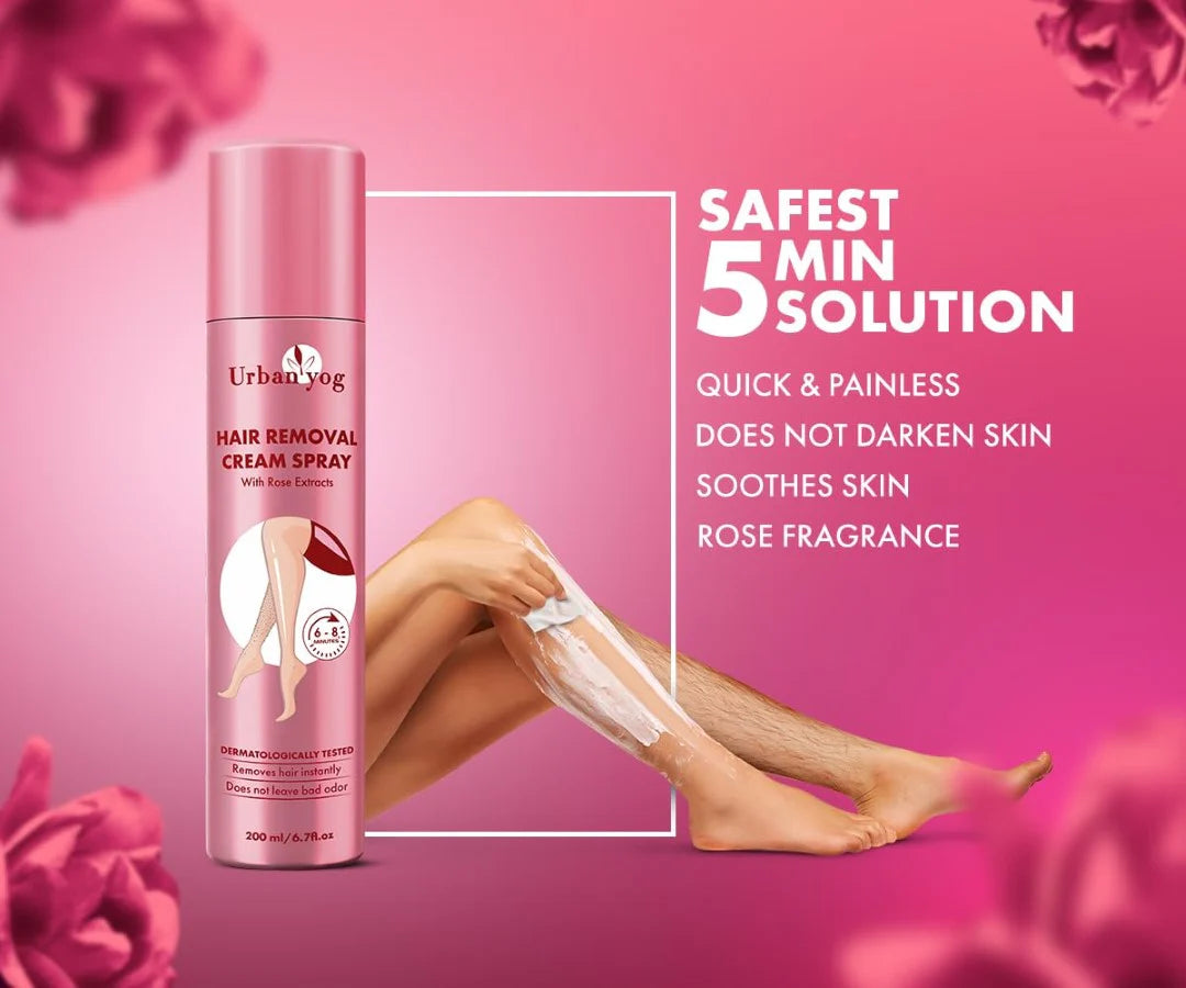 Urban yog Hair Removal Cream Spray for Women | Painless Body Hair Removal Spray for legs, hands, underarm & back Pink (200 ML)