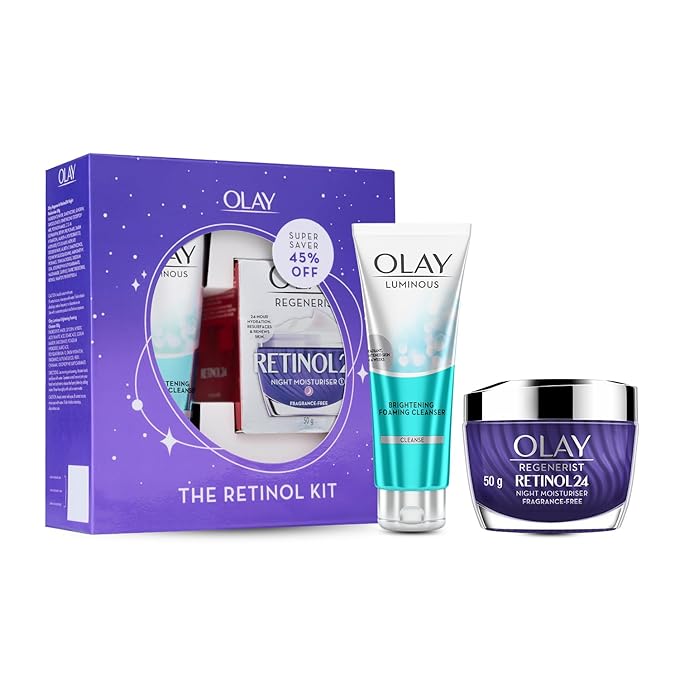 Olay Retinol Kit for Overnight Repair | Retinol Cream with Free Cleanser | Plumper, Younger looking Skin | 24h Hydration | Fragrance Free | Normal, Oily,Dry,Combination Skin | Paraben & Sulphate Free | Pack of 2