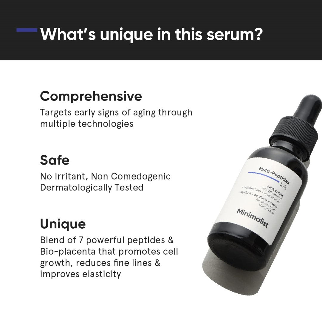 Minimalist Multi Peptides 10% Face Serum for Repair and Smooth Skin, 30 ml | Collagen Boosting, Hydrating & Overnight Repair Serum for Women & Men with 7% Matrixyl 3000 & 3% Bio-Placenta